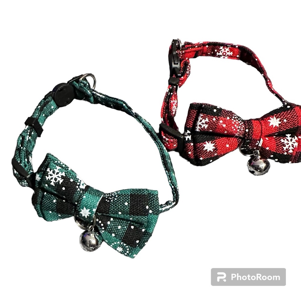 Winter plaid cat collar with bell set of 2